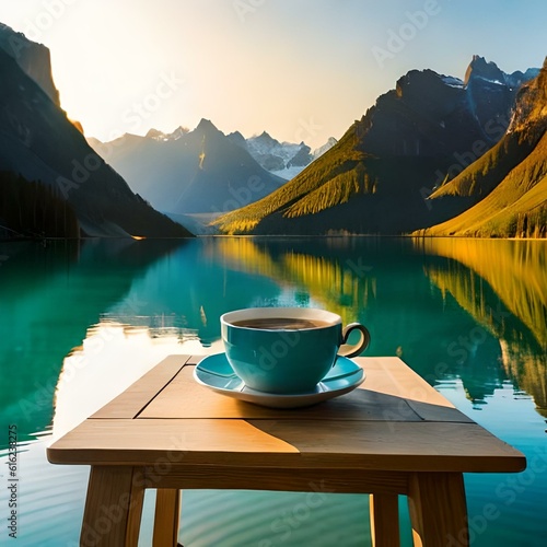 cup of coffee on the lake