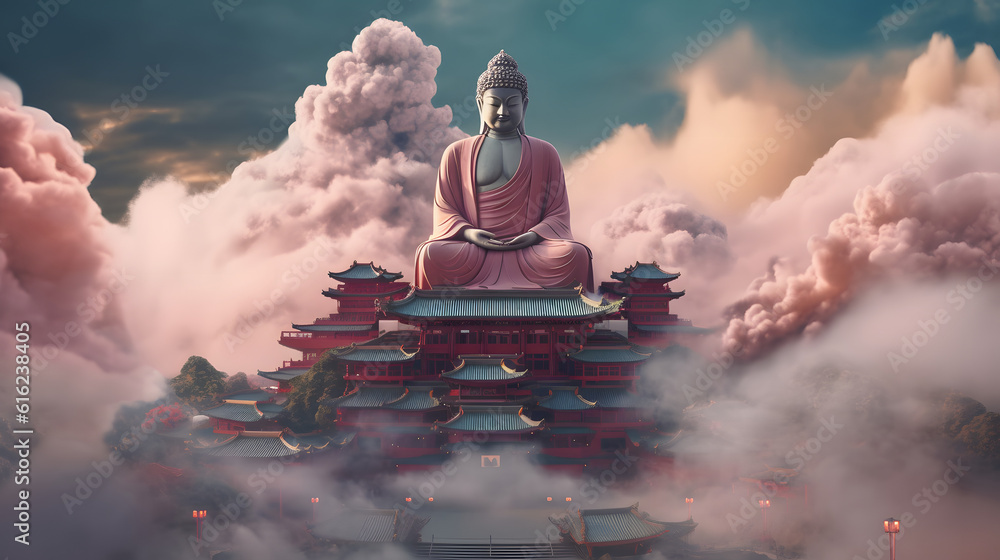 auspicious cloud, surrealism, hong kong style, japanese zen vibe, Buddha helps me, emotional