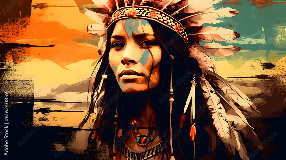 Beautiful Art Of Native American Indian Woman Poster Stock Illustration Adobe Stock