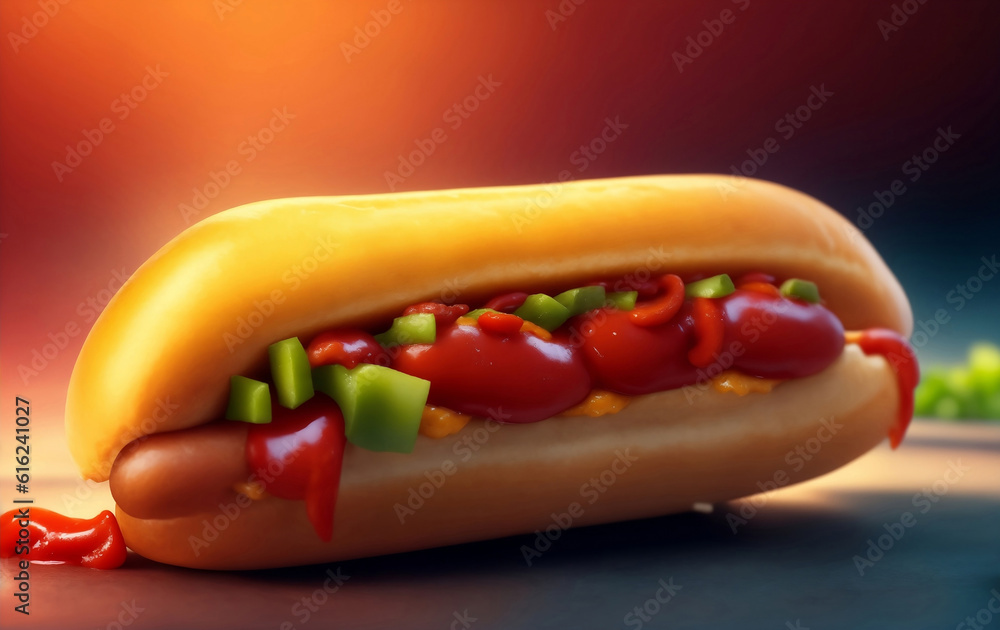 A delicious hot dog, Generative AI Illustration. A delicious hot dog, Generative AI Illustration.