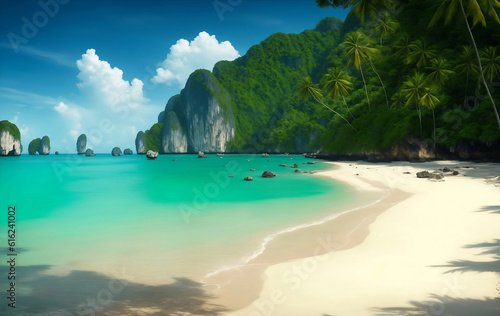 Wonderful magical beach in Thailand  Generative AI Illustration.