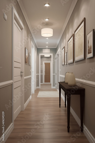 Classic style hallway interior in modern house. AI generated