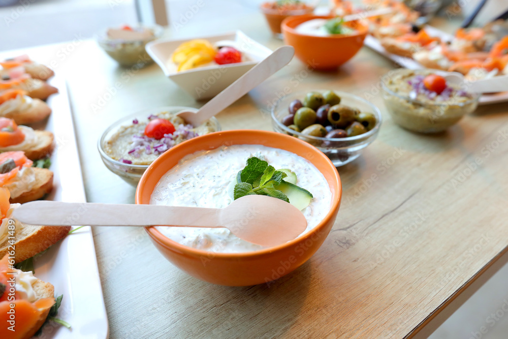 Tzatziki,yoghurt sauce with cucumber and mint. Selective focus. Tzatziki,yoghurt sauce with cucumber and mint. Selective focus.