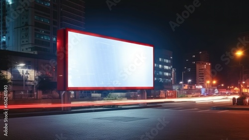 Digital media blank billboard. Signboard for product advertisement design. Advertising light box billboard. Generative AI