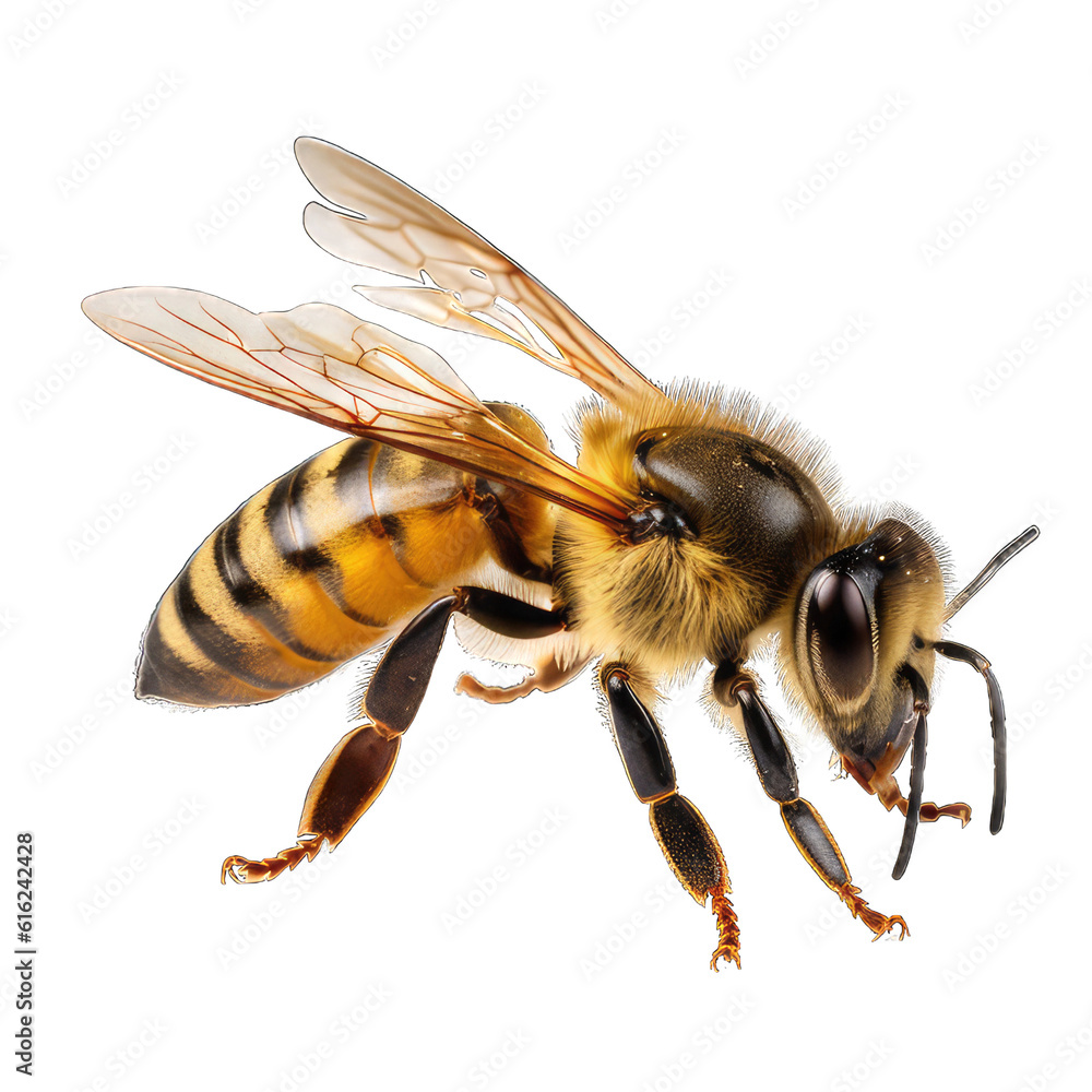 Illustration of a bee, PNG transparent background, isolated on white, by Generative AI Illustration of a bee, PNG transparent background, isolated on white, by Generative AI