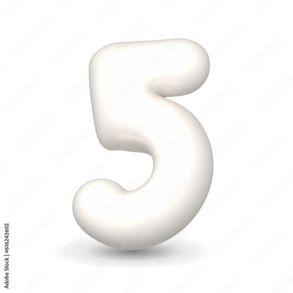 Colorful, gleaming and luxury white balloon digit Five. 3d realistic design element isolated on white background. For party, events, happy birthday. Colorful, gleaming and luxury white balloon digit Five. 3d realistic design element isolated on white background. For party, events, happy birthday.
