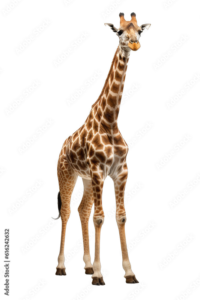 Fototapeta premium Illustration of a giraffe, PNG transparent background, isolated on white, by Generative AI