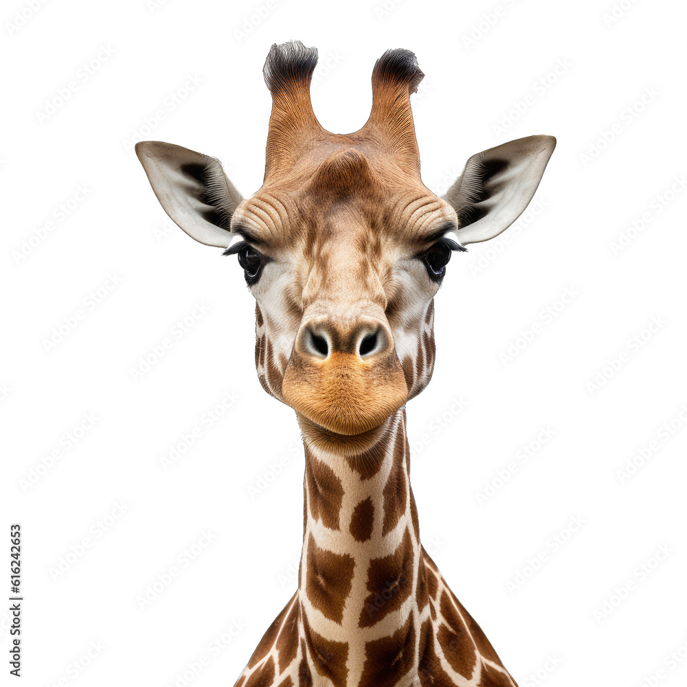 Fototapeta premium Illustration of a giraffe, PNG transparent background, isolated on white, by Generative AI