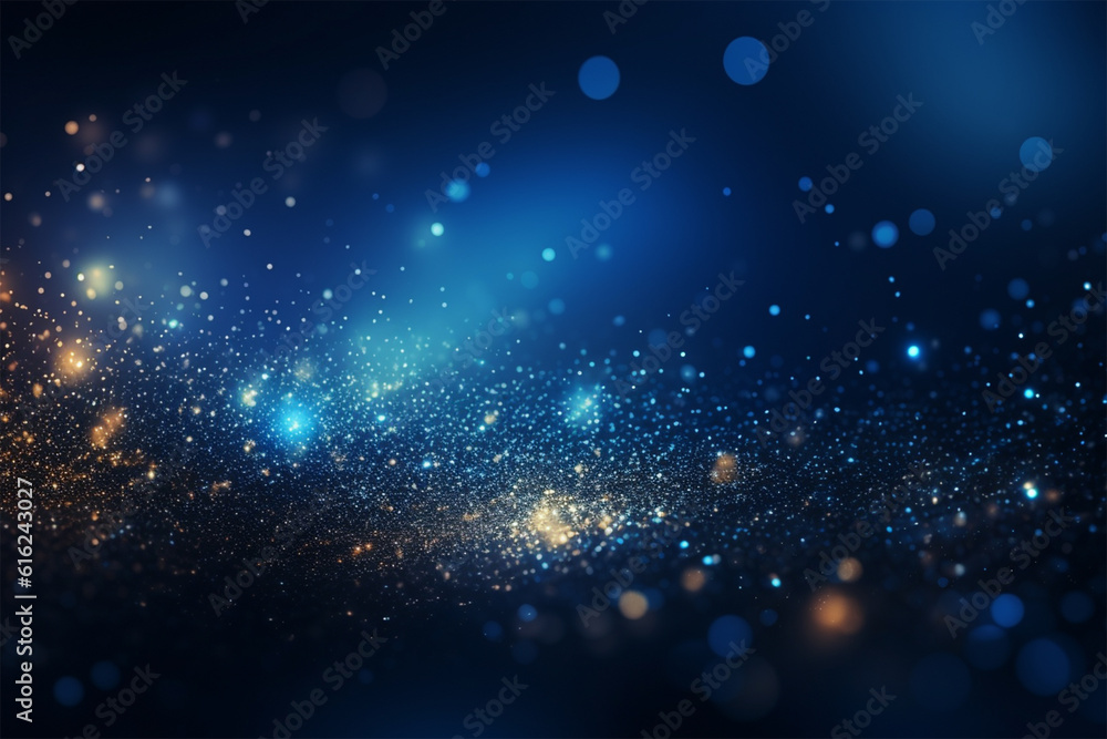 Glowing particles on dark blue background, flying glitter, technology abstract blurry banner design Glowing particles on dark blue background, flying glitter, technology abstract blurry banner design