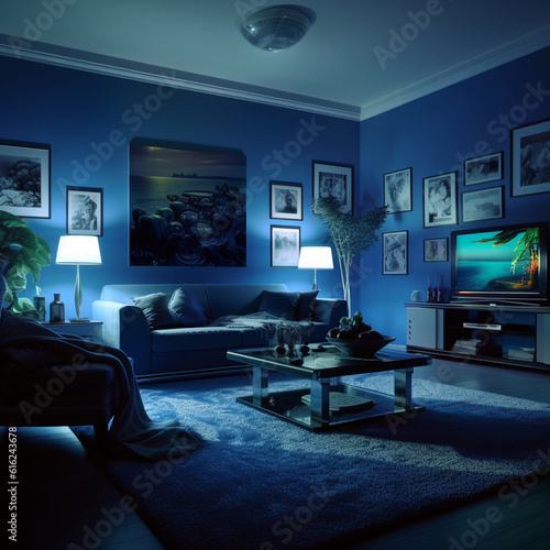 room atmosphere at night with blue color