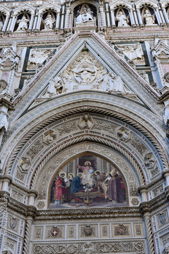 Florence, Italy - 21 Nov, 2022: Exterior views of Florence Cathedral in Piazza del Duomo