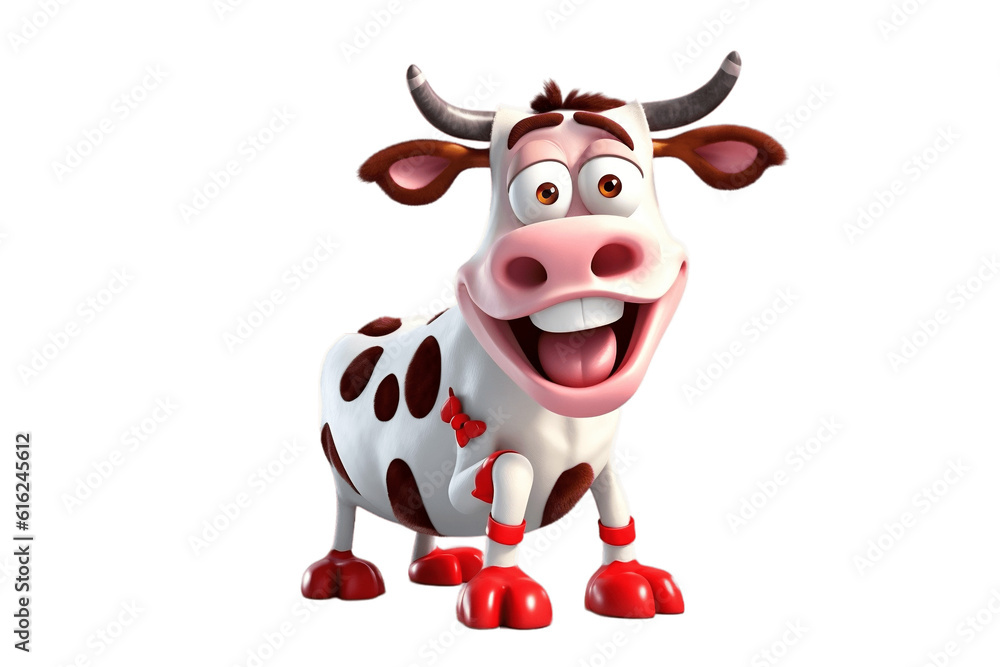 Cheerful Cow Cartoon Transparent Background, AI