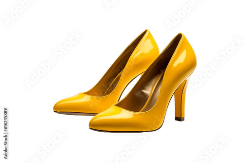 Isolated Yellow High Heel Shoes Transparent Background, Generative AI