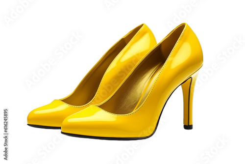 Isolated Yellow High Heel Shoes Transparent Background, Generative AI