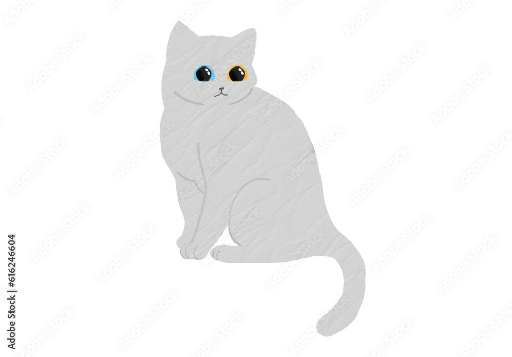 Obraz premium cartoon white cat sitting 