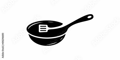 pan and spatula logo design icon symbol vector illustration.