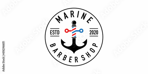 marine barber shop logo design icon symbol vector illustration. label stamp logo design 