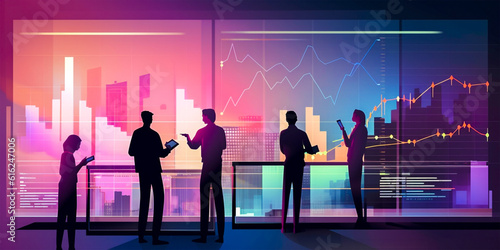 illustration, teamwork, partnership, finance and promotions. Deal, stock exchange and financial charts. Businessman and digital global network connection technology, business graph