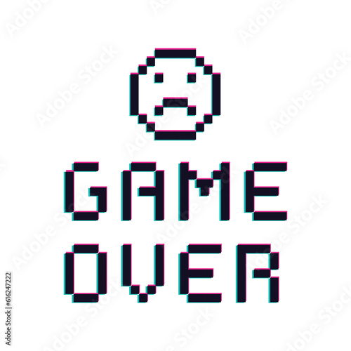 Game over pixel text glitch effect