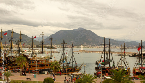 alanya port with turist ships photo