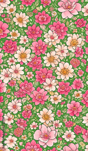 Pattern of pink flowers in a watercolor style. AI