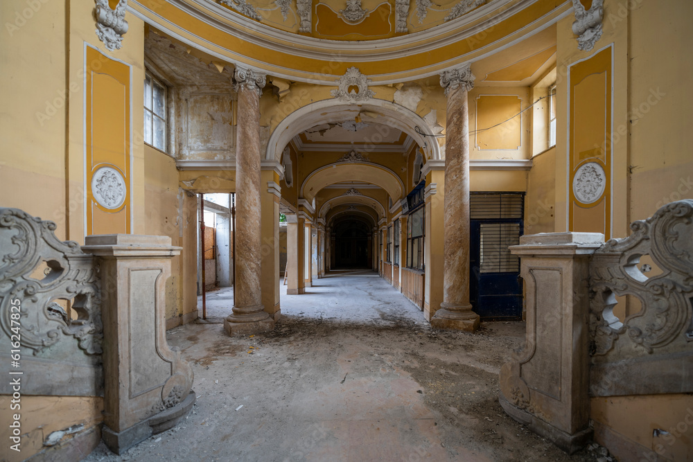 Obraz premium Lost in Time: The Abandoned Red Theater of Hungary, a Haunting Relic in European History