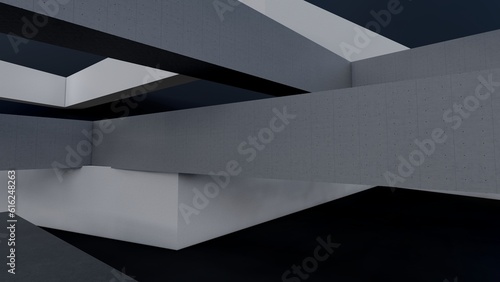 Abstract architecture background design of geometric concrete walls 3d render