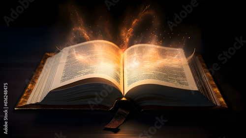 Holy Bible with light emitting from it,