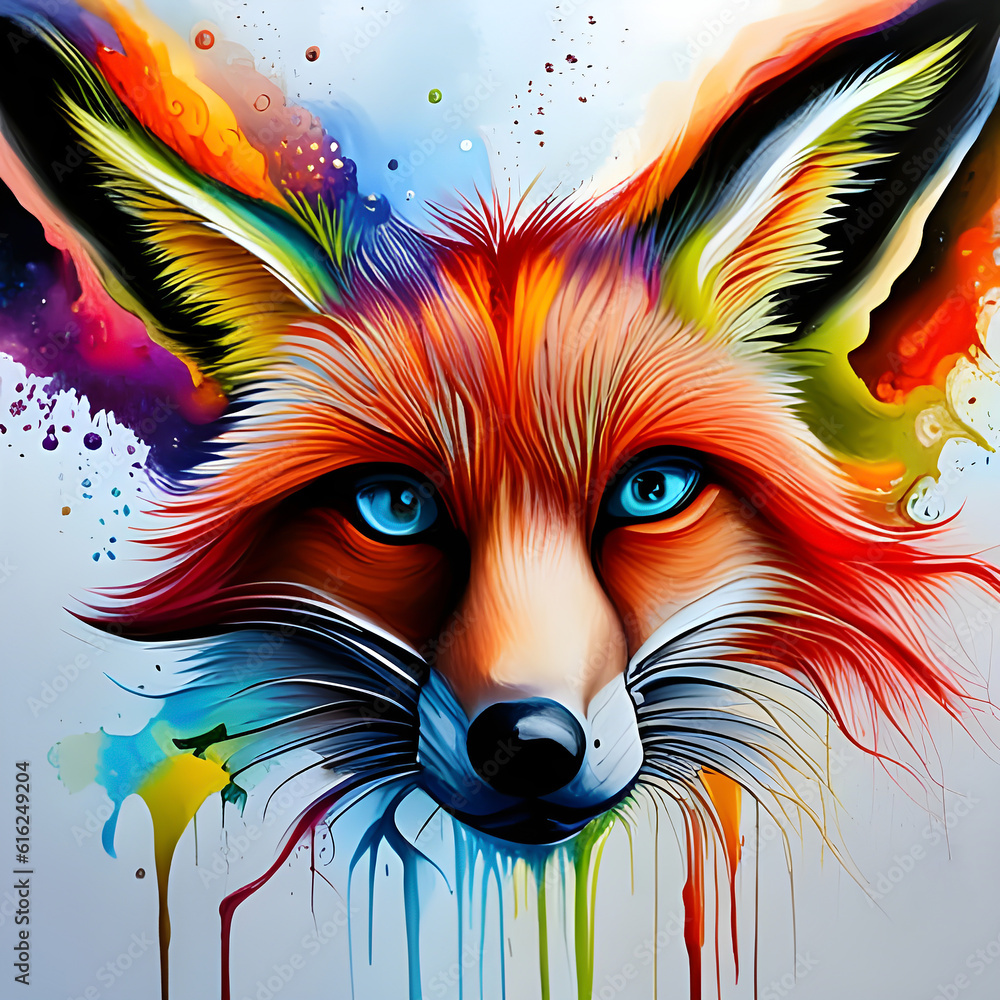 Illustration of a colorful and abstract fox created with AI generator Illustration of a colorful and abstract fox created with AI generator