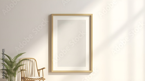 Interior poster mockup with vertical wooden frame.