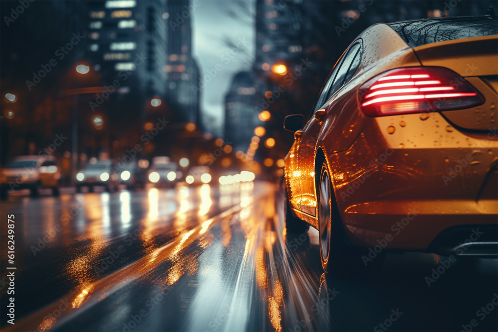 Blurred cars at night, tail lamps and traffic lights, abstract blurry city road Blurred cars at night, tail lamps and traffic lights, abstract blurry city road