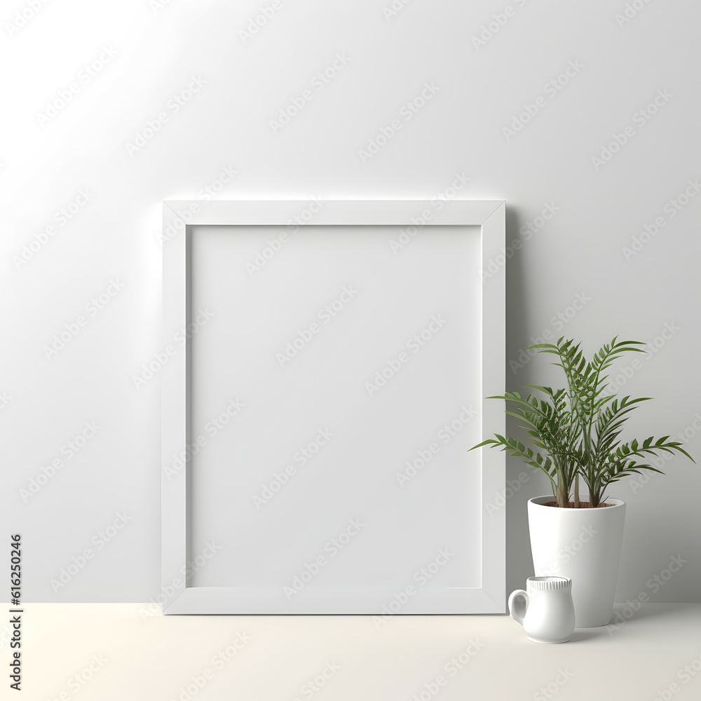 A mockup showcasing a white vertical frame with some accessories in an elegent and natural aesthetic style with generative ai A mockup showcasing a white vertical frame with some accessories in an elegent and natural aesthetic style with generative ai