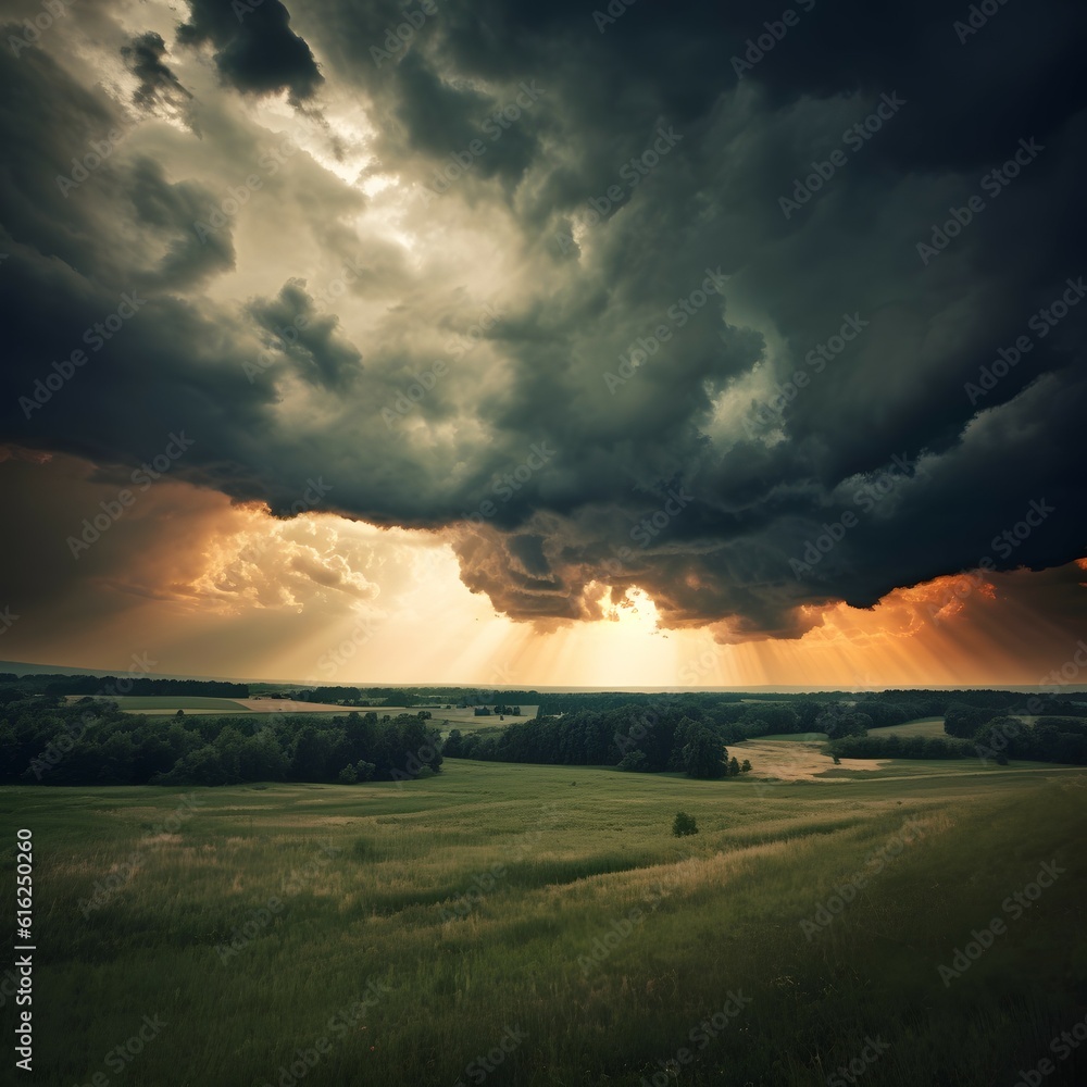 Dramatic scene of thunderstorm huge clouds illuminating the dark sky with generative ai Dramatic scene of thunderstorm huge clouds illuminating the dark sky with generative ai