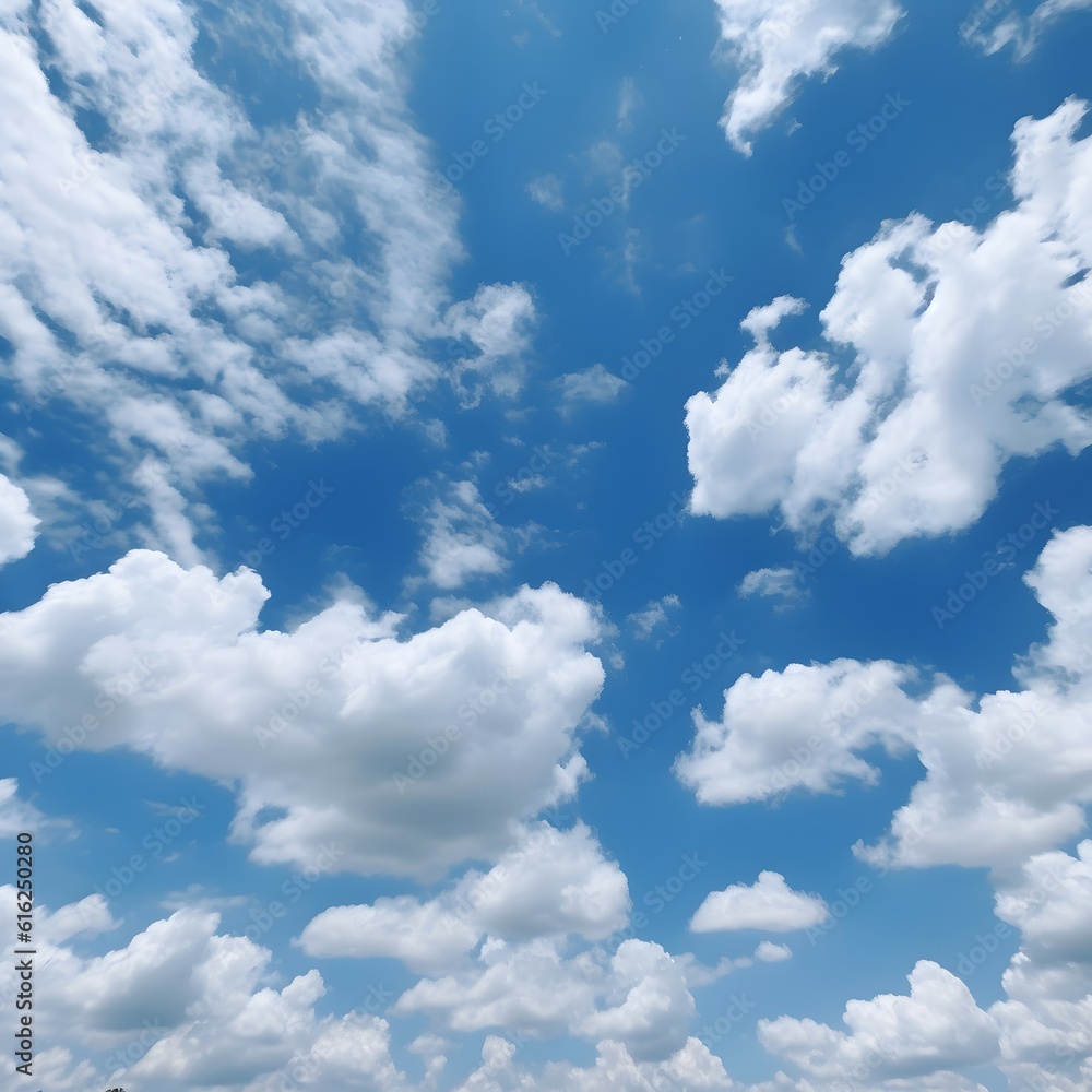 Blue cloudy sky on a sunny day with clouds scattered througout with generative ai Blue cloudy sky on a sunny day with clouds scattered througout with generative ai