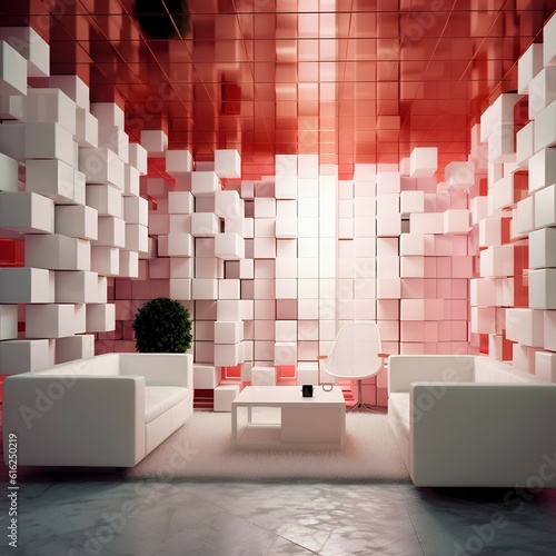 Modern architectural image of interior design with cubes as a design element sleek lines and a striking design with generative ai