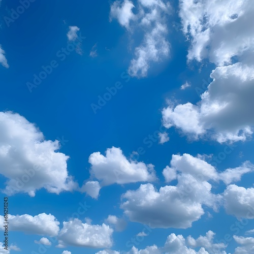 Blue cloudy sky on a sunny day with clouds scattered througout with generative ai