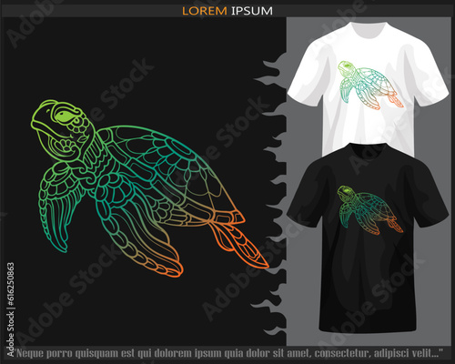 Gradient Colorful sea turtle mandala arts isolated on black and white t shirt.