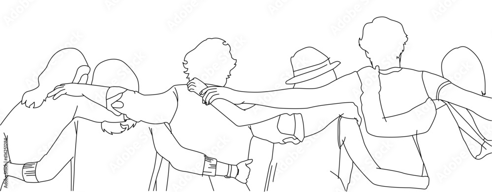 Fototapeta premium friendship illustration 5 best friends hugging 