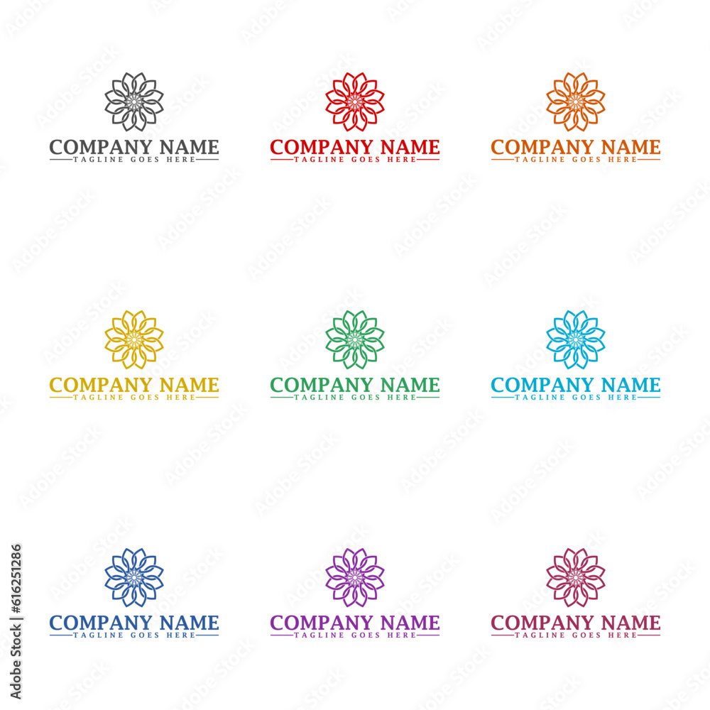 Flower mandala logo template icon isolated on white background. Set icons colorful Flower mandala logo template icon isolated on white background. Set icons colorful