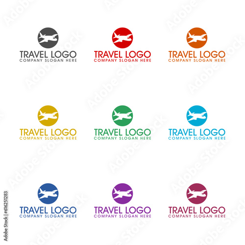 Airplane travel logo design template icon isolated on white background. Set icons colorful