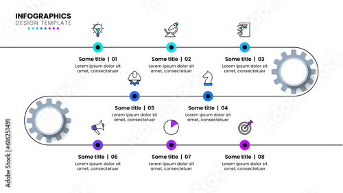 Infographic template. Line with 8 steps and gears