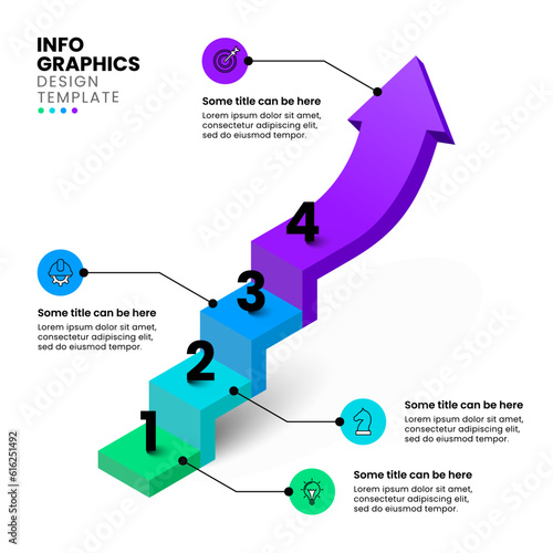 Infographic template. 3d isometric staircase with arrow and 4 steps