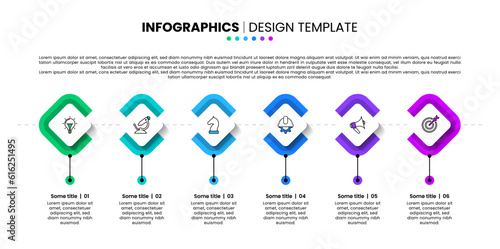 Infographic template. 6 squares in a line with icons