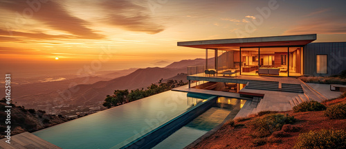 Beautiful modern house in the mountains of LA with a beautiful sunset view  © jonathon