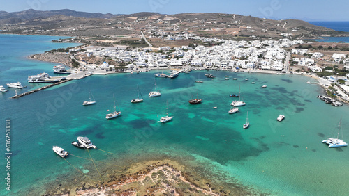 Aerial drone photo of famous picturesque main village or hora of Antiparos island, Cyclades, Greece