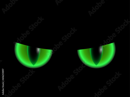 Spooky scary monsters green eyes  isolated on black halloween background. Vector illustration of elements for decor for the celebration of Halloween. Spooky decoration element for your desig