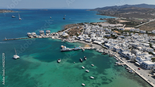 Aerial drone photo of famous picturesque main village or hora of Antiparos island, Cyclades, Greece