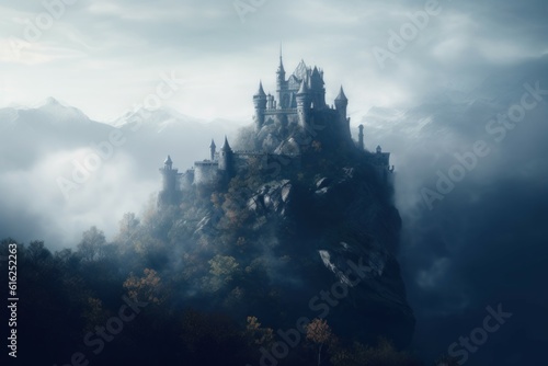 Castle medieval mountain. Generate Ai