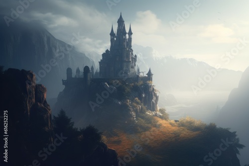 Castle medieval mountain autumn. Generate Ai