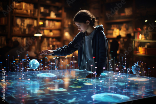a person using holographic displays to navigate and explore maps or directions Generative AI